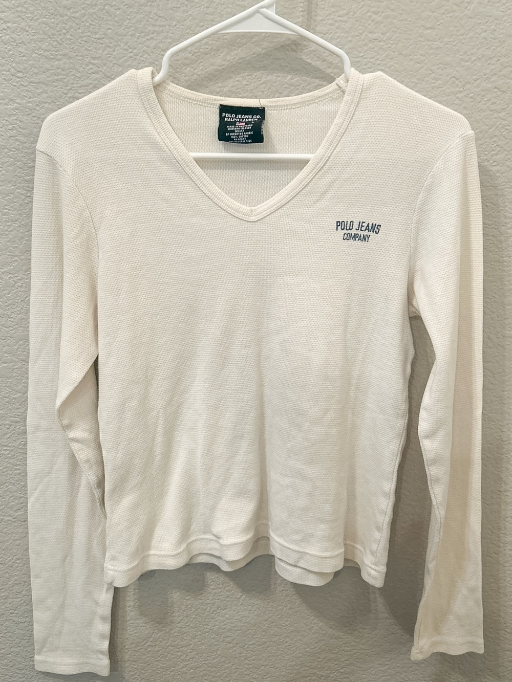 Vintage 90s Polo Jeans Co Ralph Lauren White Long John Thermal Long Sleeve Top L